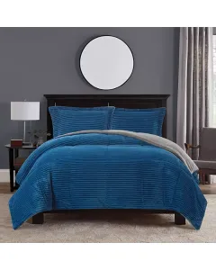 Nova Home Campo Cordroy Flannel Winter Comforter Set - Single/Twin- 3 Pcs - Navy available at The Scout - Amman, Jordan