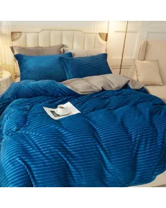Nova Home Campo Cordroy Flannel Winter Duvet Cover Set - Single/Twin - 3 Pcs - Navy available at The Scout - Amman, Jordan
