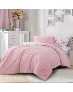 Nova Home Paros Reversible Winter Emrboidered Sherpa Comforter Set - Single/Twin - 4 Pcs - Pink