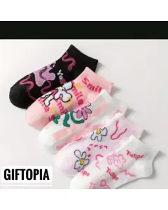 Floral Pattern Socks Set - 5 Pairs