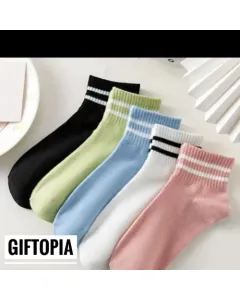 Plain Socks with Two-Line Detail Set - 5 Pairs