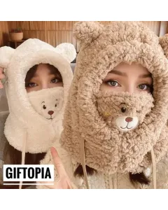 Furry Bear Hood with Ear Covers - White