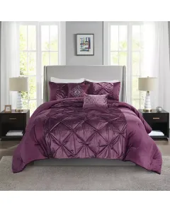 Nova Home "Mia" Velvet & Sateen Comforter Set - 8 Pcs - King/Super King- Burgandy