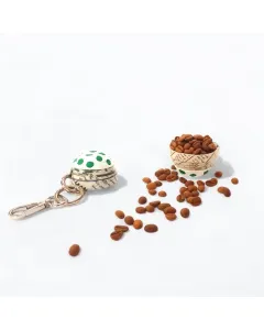 Traditional Mini Qahwa Keychain (White with Green Dots) - Handmade from recycled papers - Handmade from recycled papers