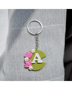 Personalized Floral Initial Keychain (Lily Pad) - Handmade