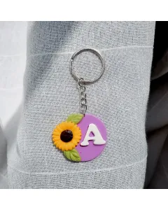 Personalized Floral Initial Keychain (Sunflower) - Handmade