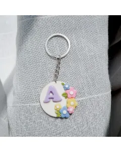 Personalized Floral Initial Keychain (Pastel) - Handmade