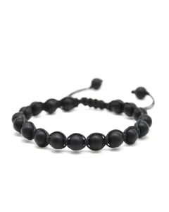 Men's Matte Black Stone Macrame Bracelet – Handmade