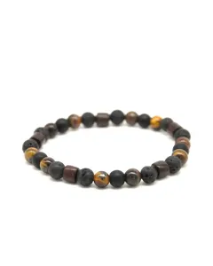 Men's Volcanic Lava, Tiger Eye Stones & Sandal Wood Beaded Bracelet