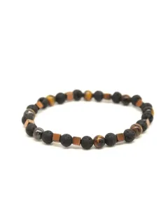 Men's Volcanic Lava, Tiger Eye Stones & Hematite Beaded Bracelet