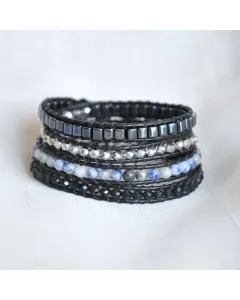 Women’s Handmade 4-Strand Black Leather Wrap Bracelet