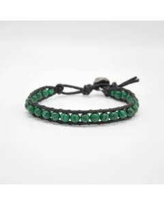 Women’s Handmade Leather Wrap Bracelet with Malachite Beads