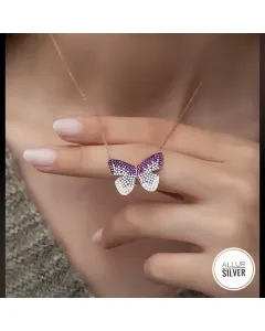 925 Sterling Silver Rose Gold-Coated Purple Butterfly Necklace