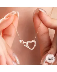 925 Sterling Silver Rose Gold-Coated Heart and Infinity Necklace