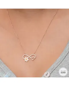 925 Sterling Silver Heart & Sunflower Necklace - Rose Gold Coated