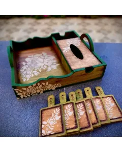 Serving Tray with Tissue Box & Coasters