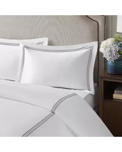 Nova Home Venice Pillow Sham Set - 100% Cotton/ 600 Thread Count - 2 Pcs - White & Grey available at The Scout - Amman, Jordan