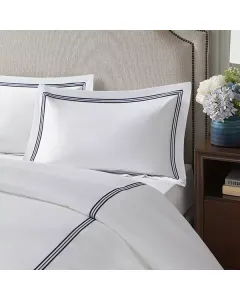 Nova Home Venice Pillow Sham Set - 100% Cotton/ 600 Thread Count - 2 Pcs - White & Navy