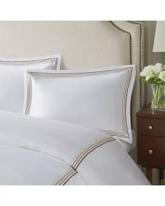 Nova Home Cruise Pillow Sham Set - 100% Cotton/ 600 Thread Count - 2 Pcs - White & Beige available at The Scout - Amman, Jordan