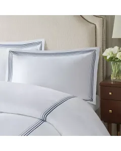 Nova Home Cruise Pillow Sham Set - 100% Cotton/ 600 Thread Count - 2 Pcs - White & Navy available at The Scout - Amman, Jordan