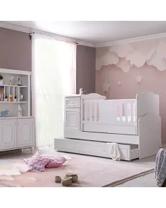 Pierre Cardin Aspendos Baby's Bed Convertible To Kid's Bed With Studying Desk - With Mattress - White available at The Scout - Amman, Jordan