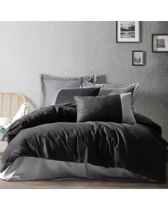 Nova Home Plain Duvet Cover Set - 100% Cotton - King/Super King - 4 Pcs - Black & Grey available at The Scout - Amman, Jordan