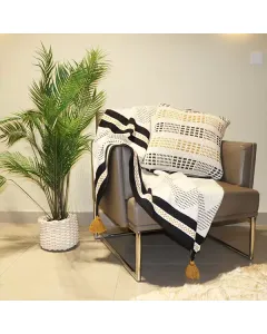 Nova Home Boxes Hand Knitted Cushion Cover - 100% Cotton - 45x45 cm - Mustard & Black available at The Scout - Amman, Jordan