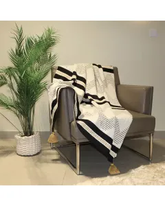 Nova Home Diamond Hand Knitted Throw With Tassels - 100% Cotton - 130x160 cm - Mustard & Black available at The Scout - Amman, Jordan