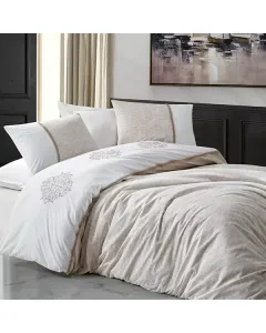 Nova Home Carel Embroidered Duvet Cover Set - 100% Cotton - King/Super King - 6 Pcs - Beige available at The Scout - Amman, Jordan