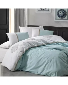 Nova Home Carel Embroidered Duvet Cover Set - 100% Cotton - King/Super King - 6 Pcs - Mint available at The Scout - Amman, Jordan