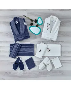 Weva Cherry Family Bathrobe Set - 100% Turkish Cotton - 12 Pcs - Navy & White