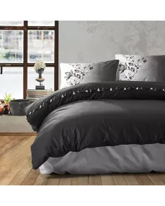 Nova Home Daren Duvet Cover Set With Tassels - 100% Cotton - Black (Available in Sizes) available at The Scout - Amman, Jordan