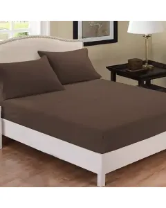 Fieldcrest Plain Fitted Sheet Set - 100% Cotton - 220 Thread Count - King/Super King - 3 Pcs - Dark Brown available at The Scout - Amman, Jordan