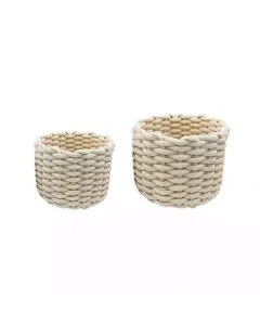 Weva Fiori Cotton Storage Basket Set - 100% Cotton - 2 Pcs - Beige available at The Scout - Amman, Jordan