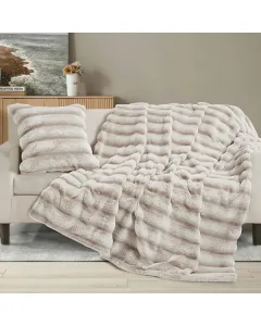 Nova Home Hills Fur Throw&Cushion Set - 2pcs - Stone
