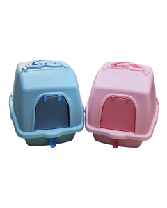 CozyPaws Enclosed Pet Litter Box – Pink and Blue Edition
