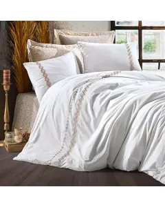 Nova Home Ines Embroidered Duvet Cover Set - 100% Cotton - King/Super King - 6 Pcs - Beige available at The Scout - Amman, Jordan