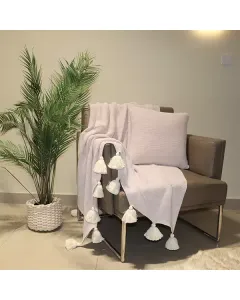 Nova Home Marled Hand Knitted Throw With Tassels - 100% Cotton - 130x160 cm - Pink & Natural available at The Scout - Amman, Jordan