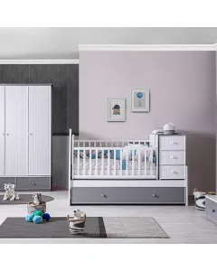 Pierre Cardin Neo Baby's Bed Convertible To Kid's Bed With Studying Desk - With Mattress - White available at The Scout - Amman, Jordan