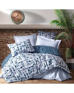 Nova Home Palo Printed Duvet Cover Set - 100% Cotton - Navy (Available in Sizes)