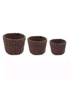 Weva Rattique Faux Rattan Storage Basket Set - 3 Pcs - Dark Brown available at The Scout - Amman, Jordan