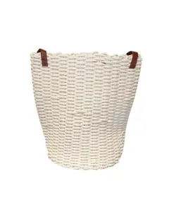 Weva Ridger Cotton Laundry Basket With Leather Handle - Beige available at The Scout - Amman, Jordan