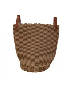 Weva Ridger Cotton Laundry Basket With Leather Handle - Taupe available at The Scout - Amman, Jordan