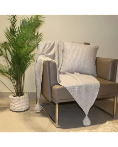 Nova Home Shine Hand Knitted Throw With Tassels - 100% Cotton - 130x160 cm - Silver available at The Scout - Amman, Jordan
