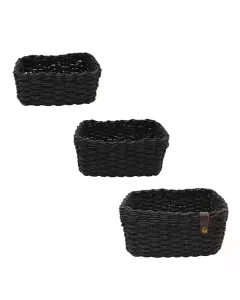 Weva Stack Faux Rattan Storage Basket Set - 3 Pcs - Black available at The Scout - Amman, Jordan