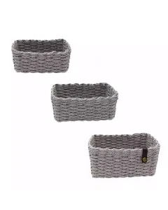 Weva Stack Faux Rattan Storage Basket Set - 3 Pcs - Grey available at The Scout - Amman, Jordan