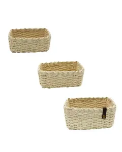 Weva Stack Faux Rattan Storage Basket Set - 3 Pcs - Ivory available at The Scout - Amman, Jordan