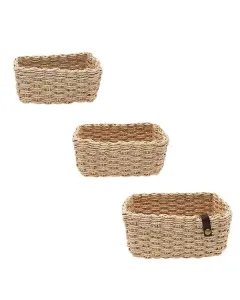 Weva Stack Faux Rattan Storage Basket Set - 3 Pcs - Natural available at The Scout - Amman, Jordan