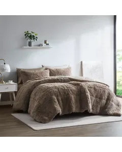 Nova Home Malea Winter Long Shaggy Fur Comforter Set - King/Super King- 6 Pcs - Taupe available at The Scout - Amman, Jordan