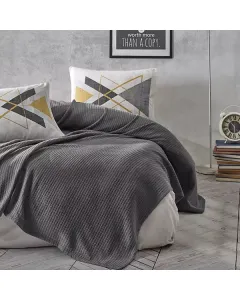 Nova Home "Trigon" Pique Bedspread Set - 100% Cotton - Antracite (Available in Sizes) available at The Scout - Amman, Jordan